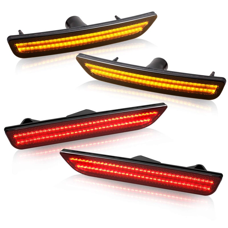 NDRUSH Front Amber LED Side Marker Lights Rear Red Bumper Sidemarker Lamps Reflectors Compatible with 2010-2014 Ford Mustang - Pack of 4 - Image 1